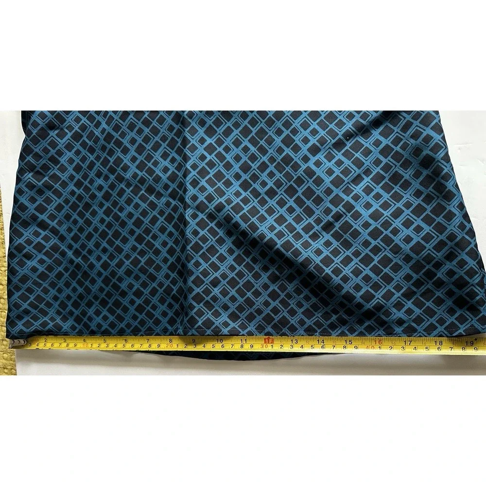 Tory‎ Burch Blue Black Geometric Ruffle Collar Sleeveless 100% Silk Blouse-Sz 8